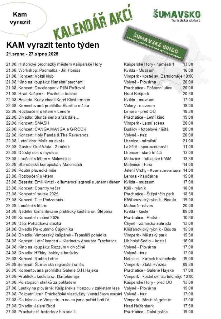 Kalendář akcí pro&nbsp;34. týden 2025