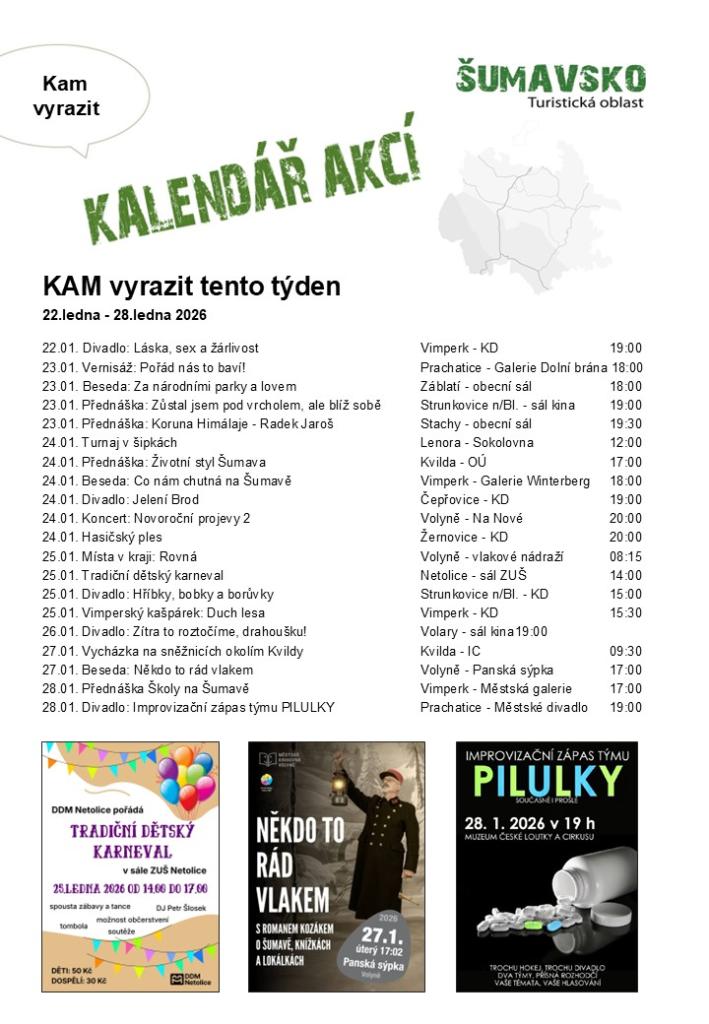 Kalendář akcí pro&nbsp;4. týden 2026