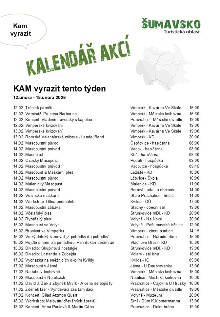 Kalendář akcí pro&nbsp;7. týden 2026