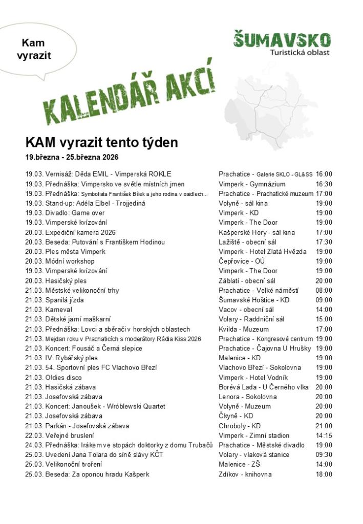 Kalendář akcí pro&nbsp;12. týden 2026