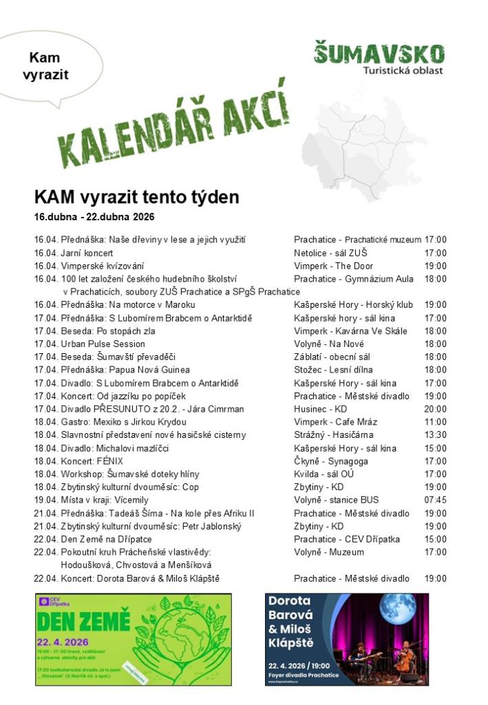 Kalendář akcí pro&nbsp;16. týden 2026