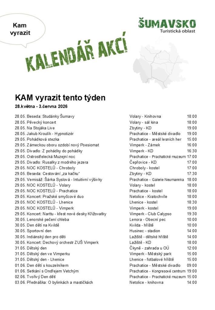  Kalendář akcí pro&nbsp;22. týden 2026
